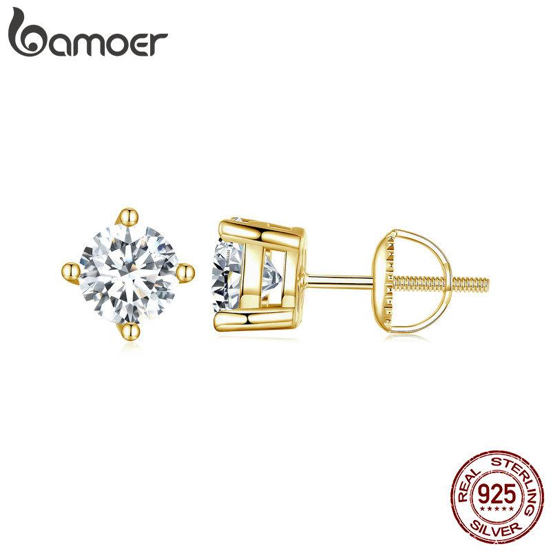 BAMOER 1CT D Farbe VVS1 EX Moissanit 925 Sterling Silber Ohrstecker, brillanter runder Labordiamant, platinierte Ohrringe für Damen MSE003-LB gold von Joom DACH