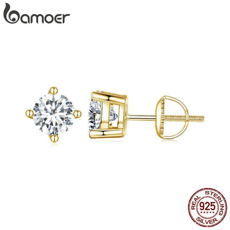 BAMOER 1CT D Farbe VVS1 EX Moissanit 925 Sterling Silber Ohrstecker, brillanter runder Labordiamant, platinierte Ohrringe für Damen MSE003-LB gold von Joom DACH