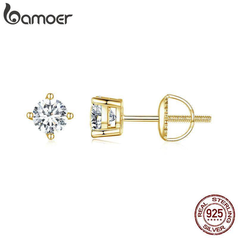 BAMOER 1CT D Farbe VVS1 EX Moissanit 925 Sterling Silber Ohrstecker, brillanter runder Labordiamant, platinierte Ohrringe für Damen MSE003-SB gold von Joom DACH