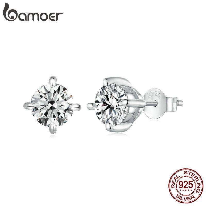 BAMOER 925 Sterling Silber Einfache Runde Moissanit Ohrstecker für Frauen Klassische Verlobung Hochzeit Edlen Schmuck Geschenk MSE038-L silber von Joom DACH