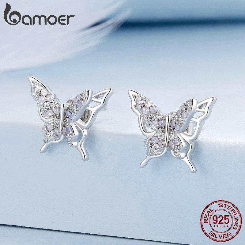 BAMOER 925 Sterling Silber Exquisite Schmetterling Ohrstecker Insekt Ohrringe für Frauen Party Zirkonia Edlen Schmuck 925 silver von Joom DACH