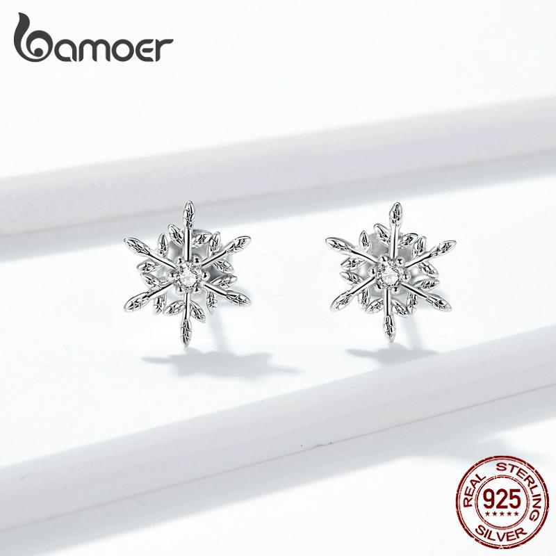 BAMOER 925 Sterling Silber Funkelnder Zirkon Ohrring Einzigartige Schneeflocken Ohrring Ohrstecker Für Frauen Romantische Winter Schmuck Geschenk 925 silver von Joom DACH