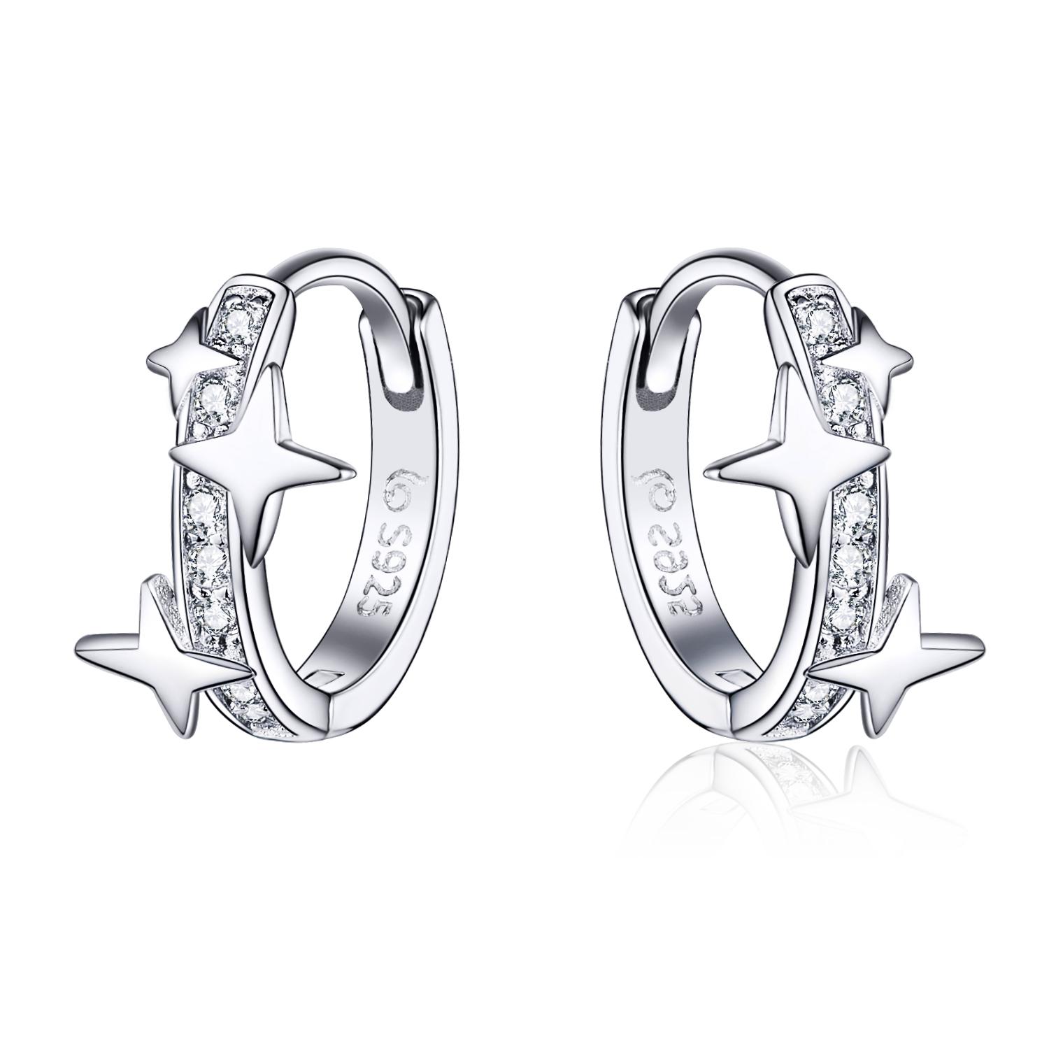 BAMOER 925 Sterling Silber Kleine Creolen für Frauen Shine Clear CZ Ohrringe BSE076 silber von Joom DACH