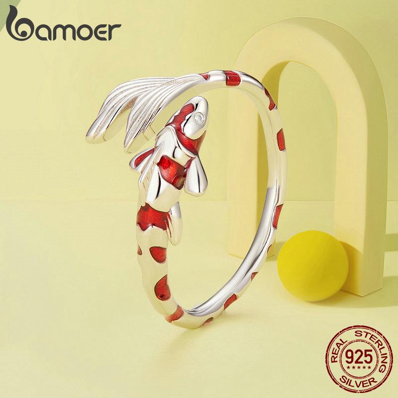 BAMOER 925 Sterling Silber Roter Koi Öffnungsring Glücksfisch Verstellbarer Ring für Frauen Geburtstagsgeschenk Feiner Schmuck 925 silver silber/rot von Joom DACH