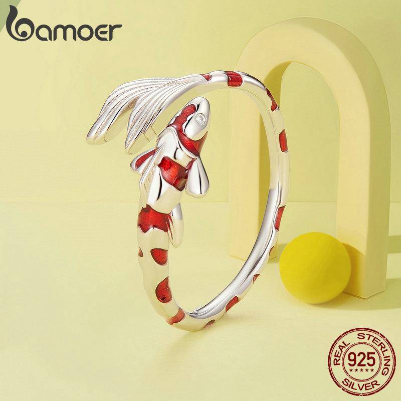 BAMOER 925 Sterling Silber Roter Koi Öffnungsring Glücksfisch Verstellbarer Ring für Frauen Geburtstagsgeschenk Feiner Schmuck 925 silver silber/rot von Joom DACH