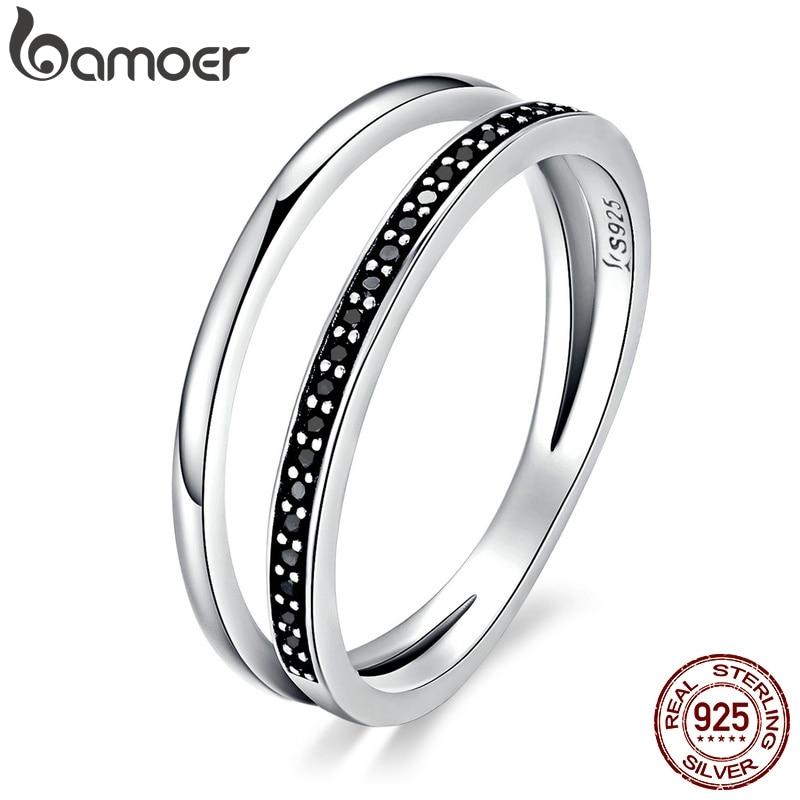 BAMOER 925 Sterling Silber Schwarz-Weiß-Uhrwerk Fingerring Damen Ring Kostbarer Schmuck Geschenk 7 silber von Joom DACH