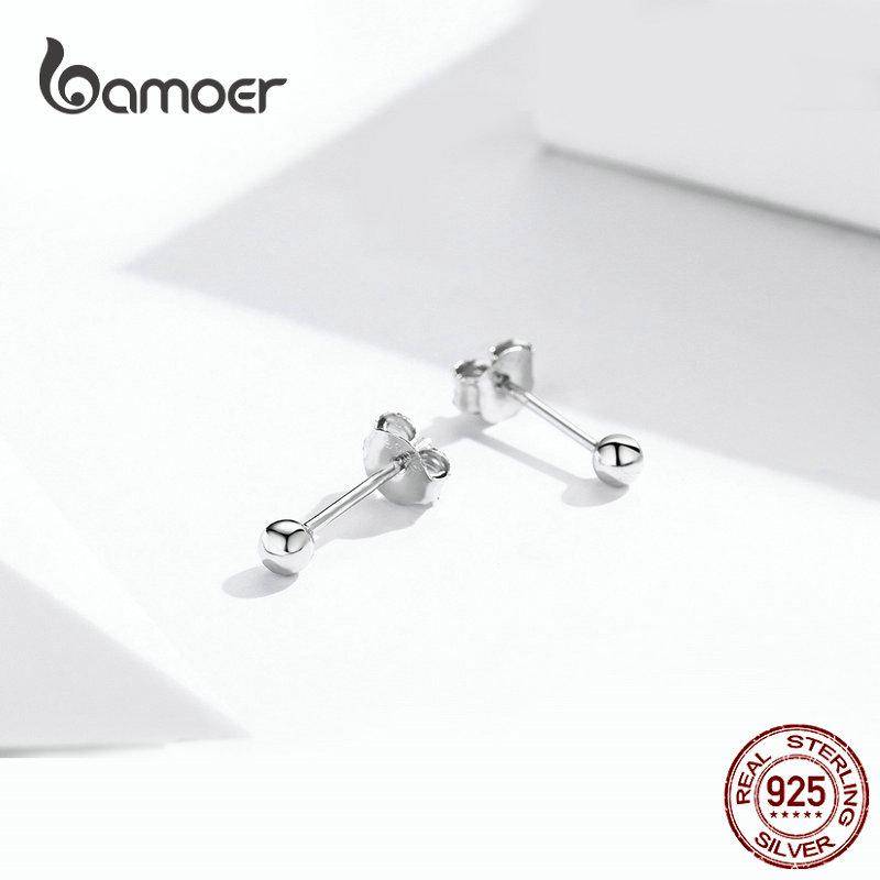 BAMOER Echt 925 Sterling Silber Die silberne Kugel Mädchen Ohrringe Kostbarer Schmuck Frauen Ohrringe Geschenk SCE581 von Joom DACH