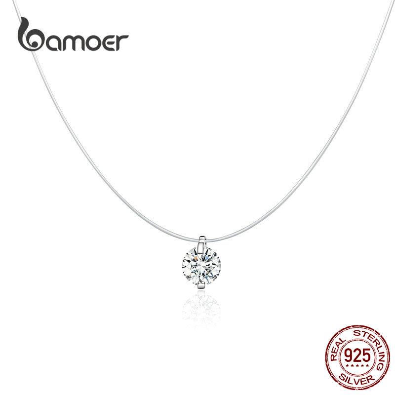 BAMOER Echt 925 Sterling Silber Einfache Glanz Zirkon Halskette für Frauen Schmuck Geschenk von Joom DACH
