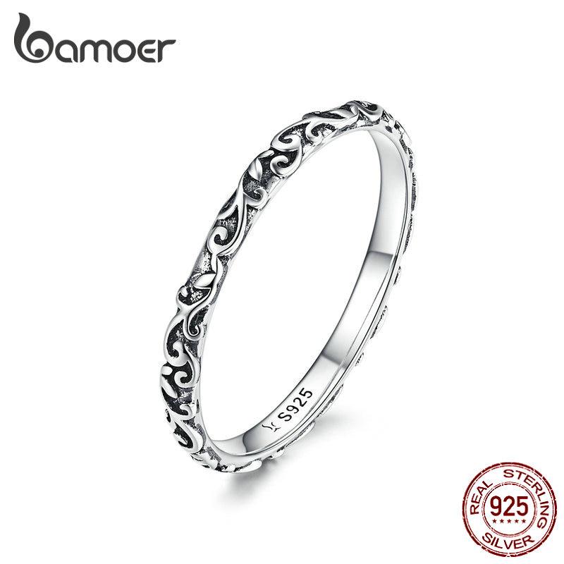 BAMOER Echt 925 Sterling Silber Retro Schwarz Gravierte Muster Ringe für Frauen Stapelbare Ringe 7 von Joom DACH