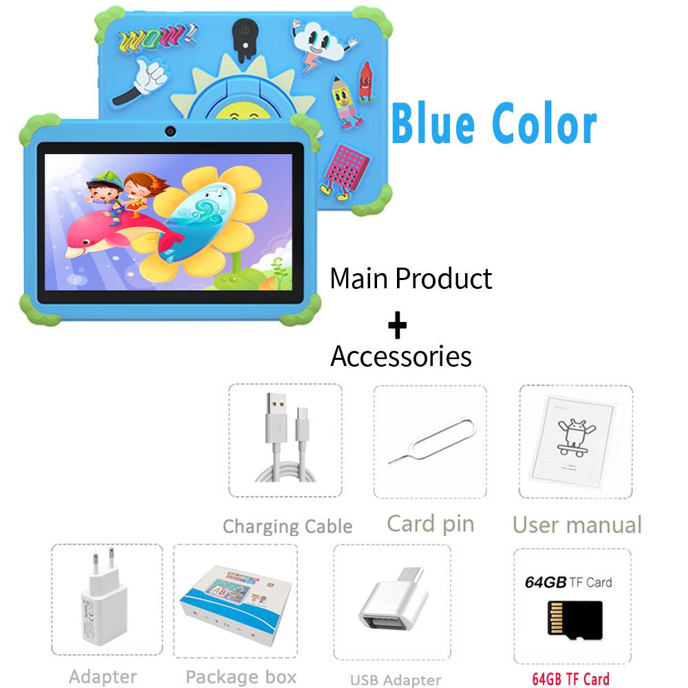 BDF 5G WiFi K1 Tablet 7 Zoll Kinder Kinder Tablet PC Android 13.0 Tablets PC 64GB Schönes Design Lernen Unterhaltung Geschenk Kinder Standard add 64GB Card blau von Joom DACH
