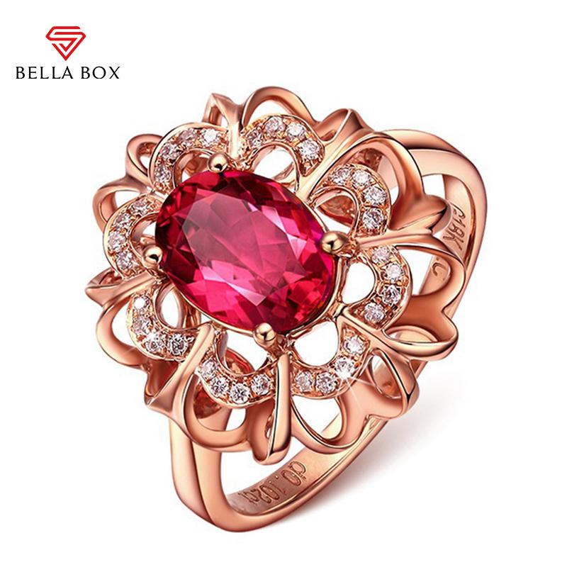 BELLA BOX 2 Karat ovaler roter Rubin-Edelsteinring für Damen, Schmuck, Roségold, romantischer Ehering, NEU 10 rot von Joom DACH