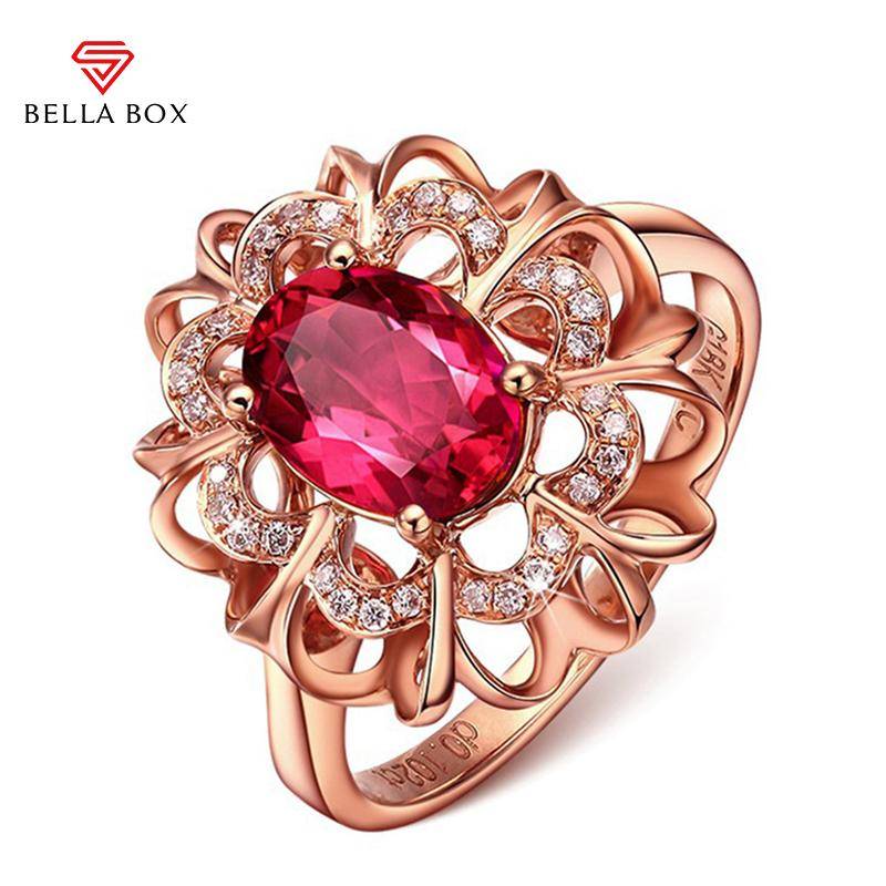 BELLA BOX 2 Karat ovaler roter Rubin-Edelsteinring für Damen, Schmuck, Roségold, romantischer Ehering, NEU 10 rot von Joom DACH