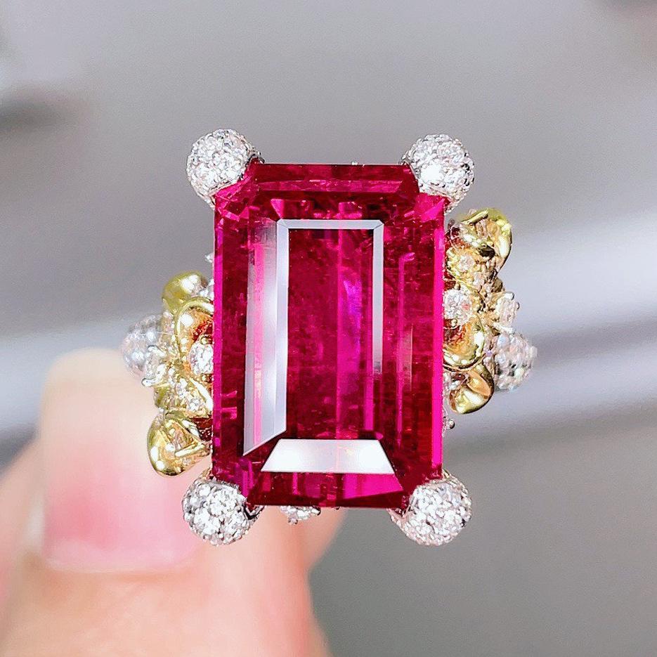 BELLA BOX Imitation Rupie Rubin Rose Rot Bohrer Kamelie Verstellbarer Ring Geeignet Für Damen Bankett Party High-End-Schmuck Adjustable Opening rot von Joom DACH
