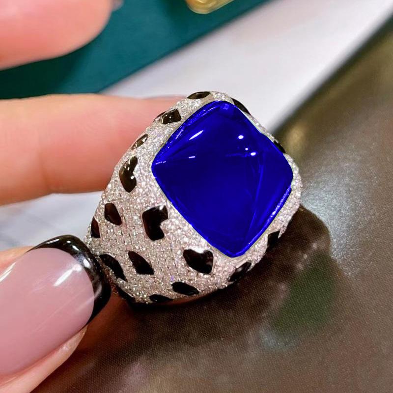BELLA BOX Luxus Königssaphir Rot Bohrer Smaragd Groß Zucker Turm Leopardenmuster Ring Geeignet Für Damen Täglich Party Modeschmuck Adjustable Opening blau von Joom DACH