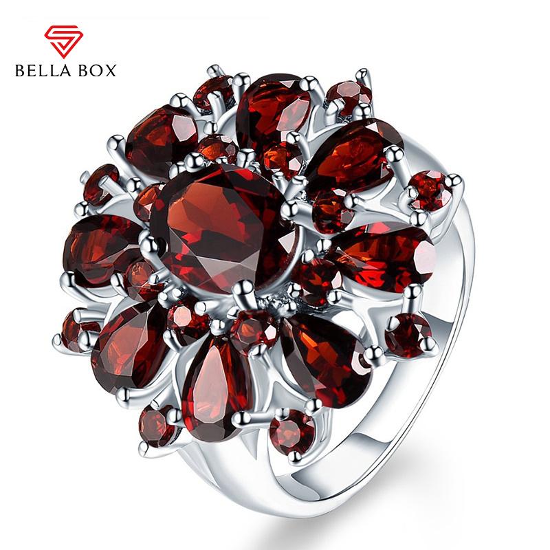 BELLA BOX Top-Marke, dunkelroter Rubin-Edelstein, Blumenform, Ehering, Schmuck, Ringe für Frauen 8 rot von Joom DACH