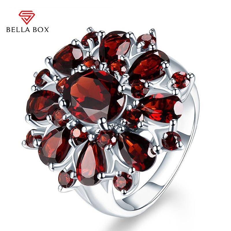 BELLA BOX Top-Marke, dunkelroter Rubin-Edelstein, Blumenform, Ehering, Schmuck, Ringe für Frauen 8 rot von Joom DACH