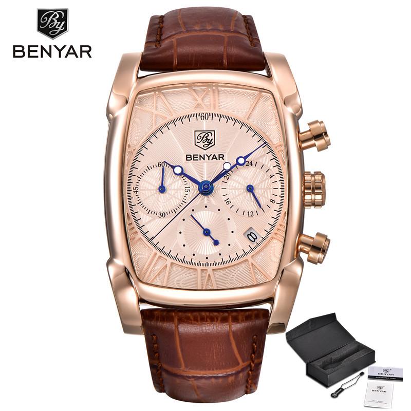 BENYAR Männer Uhren Chronograph Quarz-uhr Leder Armee Männliche Uhr Relogio Masculino von Joom DACH
