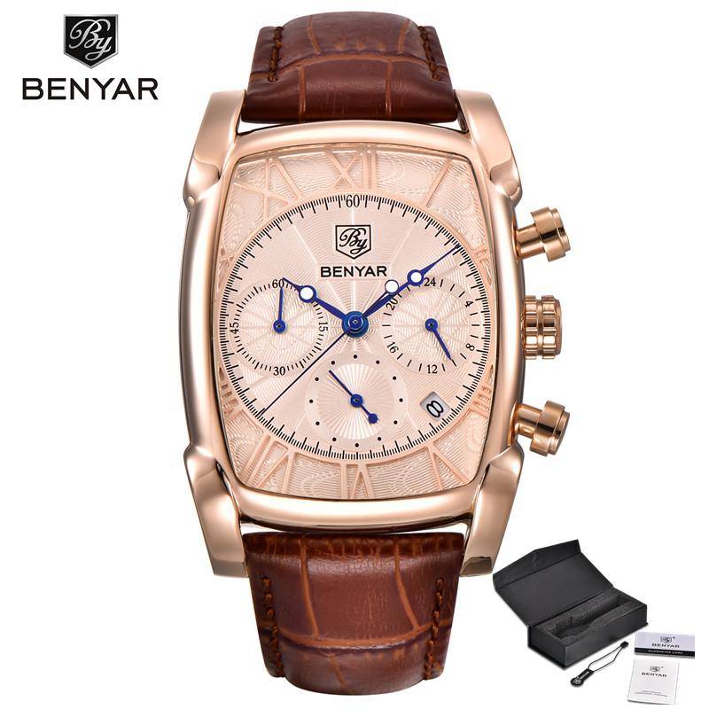 BENYAR Männer Uhren Chronograph Quarz-uhr Leder Armee Männliche Uhr Relogio Masculino von Joom DACH