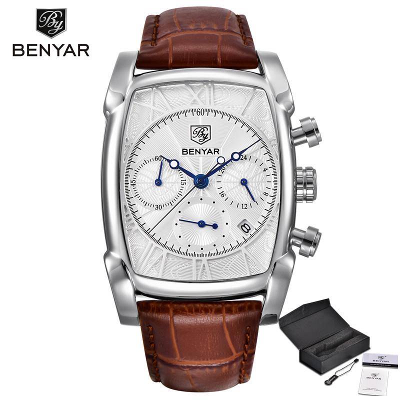 BENYAR Männer Uhren Chronograph Quarz-uhr Leder Armee Männliche Uhr Relogio Masculino von Joom DACH