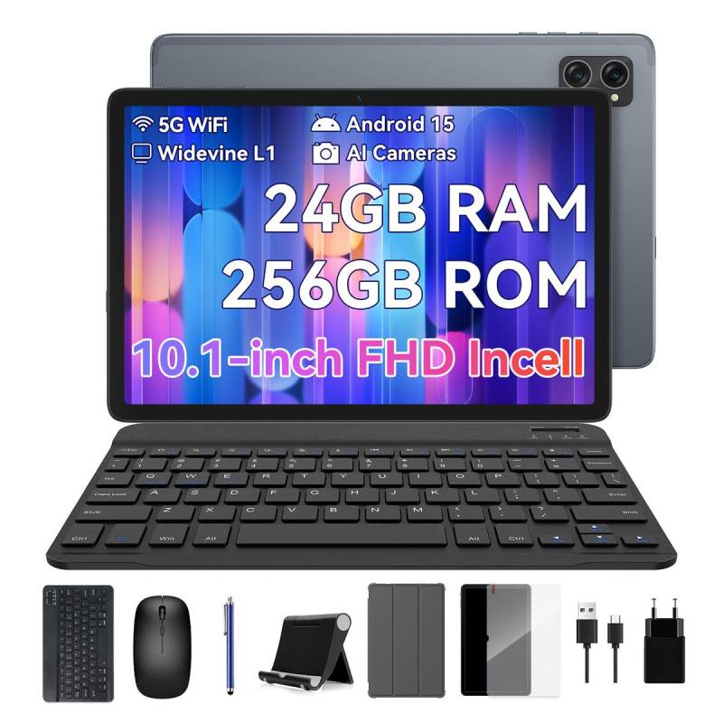 BESTTAB T20 Android 15 24GB RAM 256GB ROM Tablet 10 Zoll 1280x 800 FHD FHD Display Octa Core T606 PC Tablet mit Tastatur grau von Joom DACH