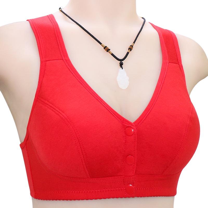 BH mit vorderer Schnalle für Damen, weicher Baumwoll-BH, kabelloser BH in Übergröße 38/85 rot von Joom DACH