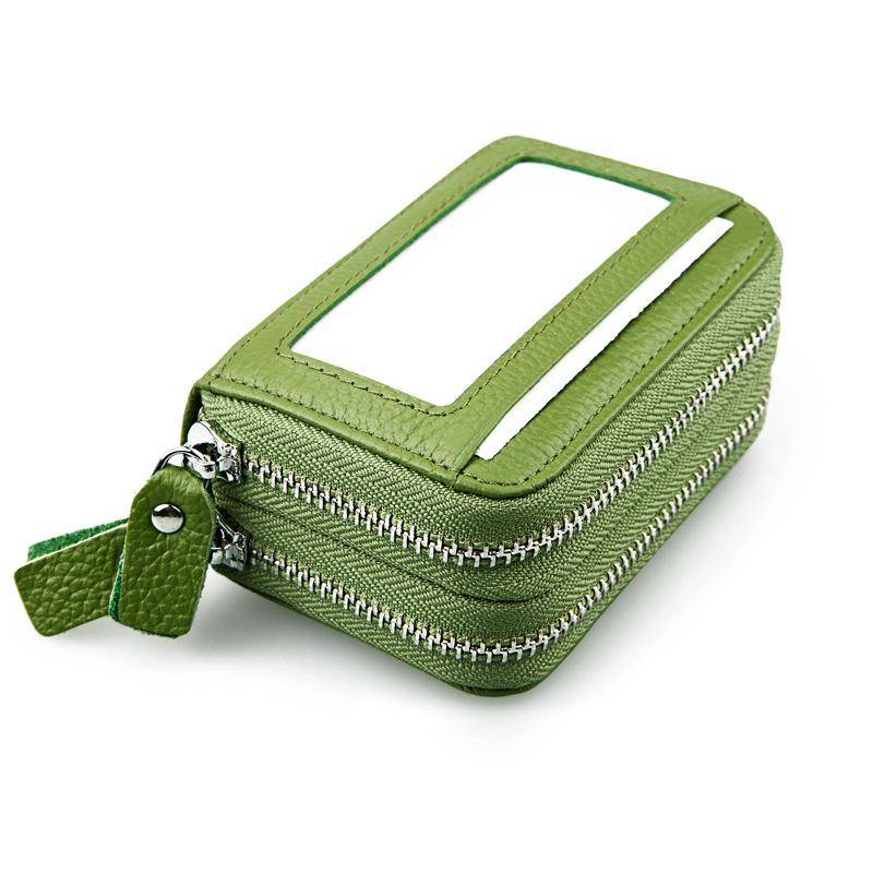 BISON DENIM Mode Frauen Echtes Leder Kreditkarte Halter Geldbörse Große Kapazität Doppel-reißverschluss Weiblichen Brieftasche grün von Joom DACH