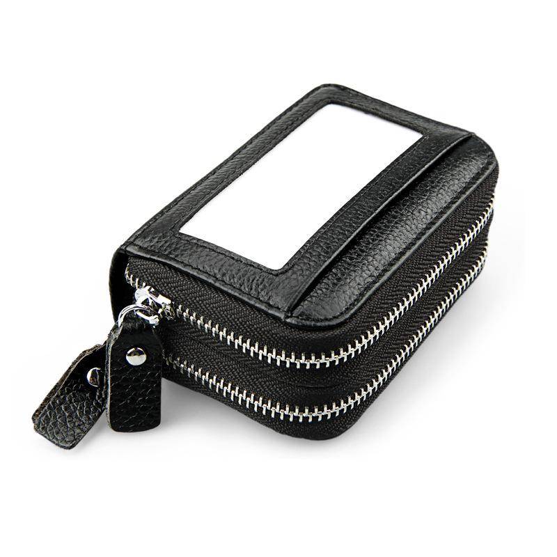 BISON DENIM Mode Frauen Echtes Leder Kreditkarte Halter Geldbörse Große Kapazität Doppel-reißverschluss Weiblichen Brieftasche schwarz von Joom DACH