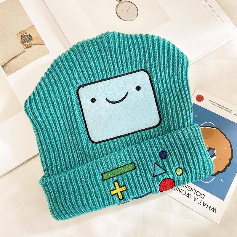 BMO Lake Blue Wolle Strickmütze Unisex Damen Beanie Skullies Finn Jake Beanies Caps Niedliches lächelndes Gesicht Winter Warme Motorhaube 56-58cm von Joom DACH