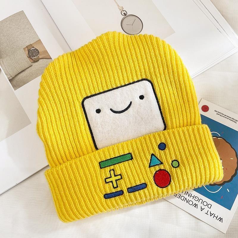 BMO Lake Blue Wolle Strickmütze Unisex Damen Beanie Skullies Finn Jake Beanies Caps Niedliches lächelndes Gesicht Winter Warme Motorhaube 56-58cm von Joom DACH