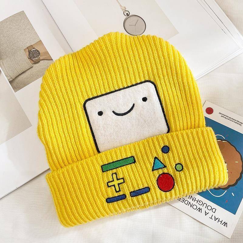 BMO Lake Blue Wolle Strickmütze Unisex Damen Beanie Skullies Finn Jake Beanies Caps Niedliches lächelndes Gesicht Winter Warme Motorhaube 56-58cm von Joom DACH