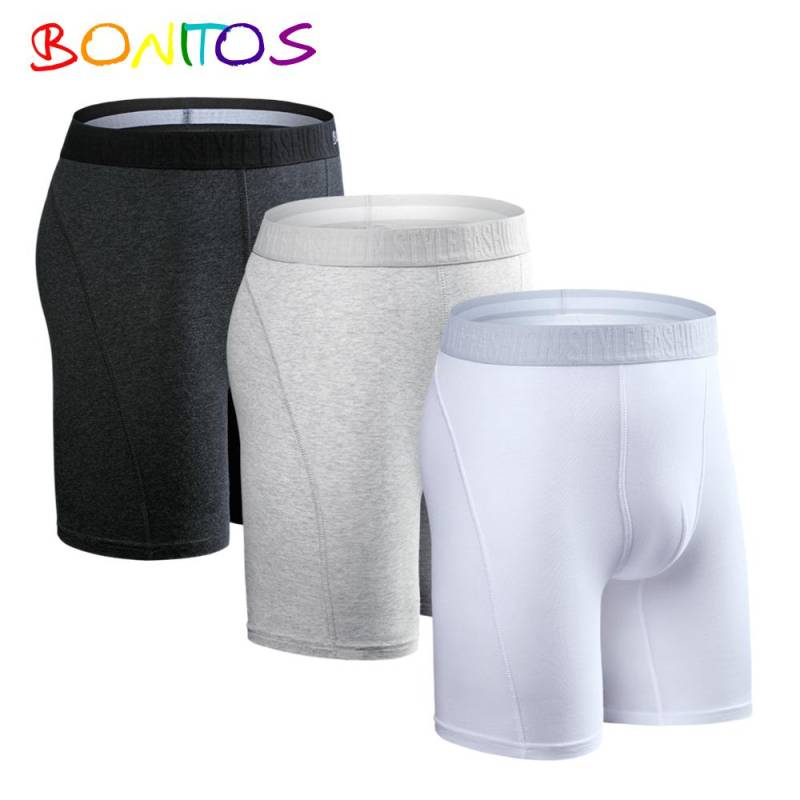 BONITOS 3-teilige lange, einfarbige Herren-Unterhose, Baumwoll-Boxershorts, bequeme Herren-Unterwäsche L von Joom DACH