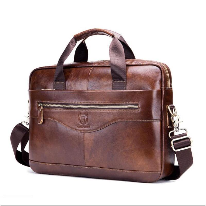 BULLCAPTAIN 2024 Neue Messenger Bag/Freizeit-Business-Tasche aus echtem Leder im Vintage-Stil für Herren, Mode-Aktentasche aus Rindsleder für Herren One size braun von Joom DACH