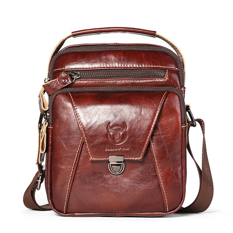 BULLCAPTAIN Echte Kuhleder Herren Tasche Messenger Bags Herren Klappe Lässig Solide Handtaschen Mehrfach-Taschen Kleine Herren Schultertasche One size braun von Joom DACH