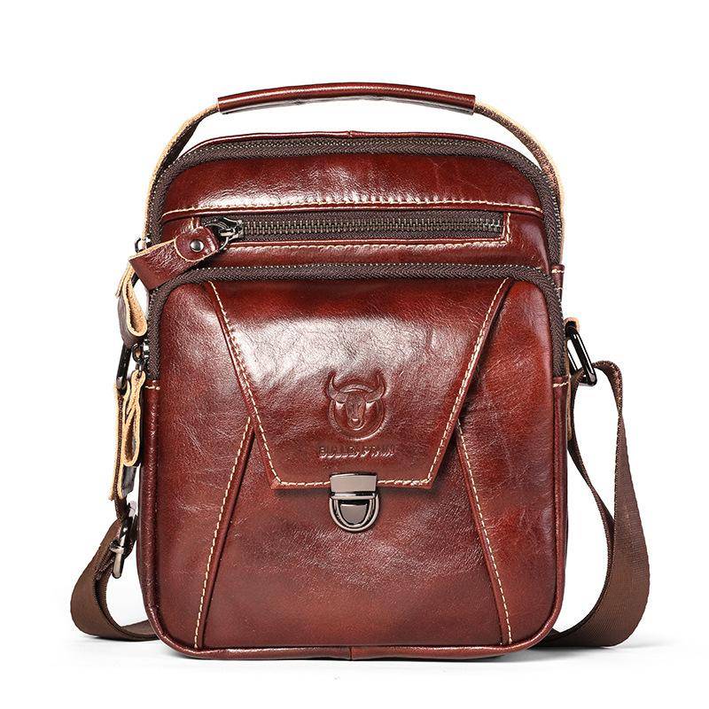 BULLCAPTAIN Echte Kuhleder Herren Tasche Messenger Bags Herren Klappe Lässig Solide Handtaschen Mehrfach-Taschen Kleine Herren Schultertasche One size braun von Joom DACH