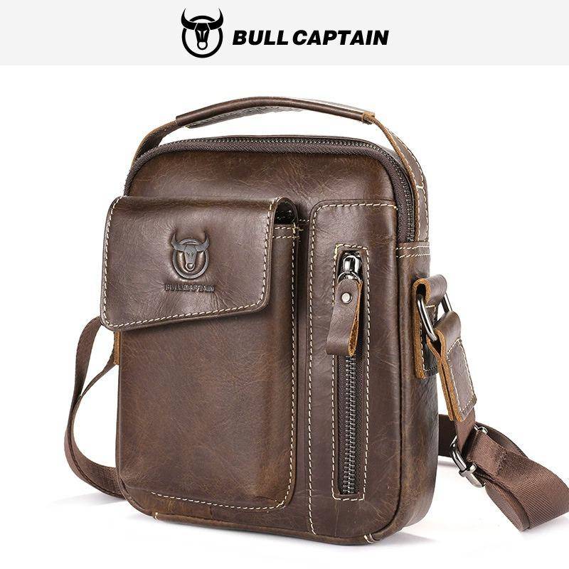 BULLCAPTAIN Echtes Leder herren Umhängetasche Umhängetasche Vintage Rindsleder Messenger Tasche für Männliche Kleine Casual Handtasche kaffeebraun von Joom DACH