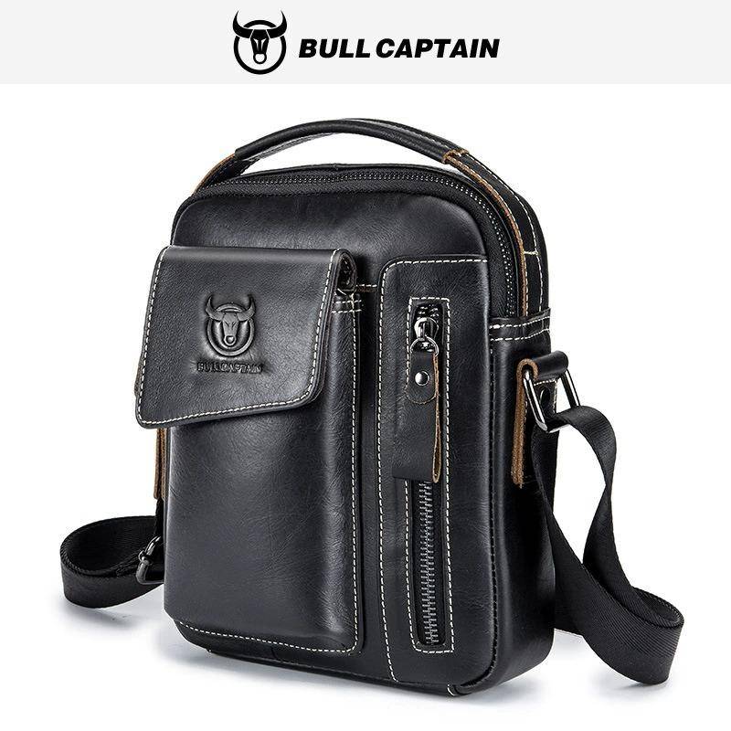 BULLCAPTAIN Echtes Leder herren Umhängetasche Umhängetasche Vintage Rindsleder Messenger Tasche für Männliche Kleine Casual Handtasche schwarz von Joom DACH