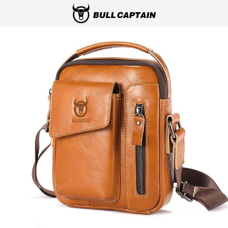 BULLCAPTAIN Echtes Leder herren Umhängetasche Umhängetasche Vintage Rindsleder Messenger Tasche für Männliche Kleine Casual Handtasche khaki von Joom DACH