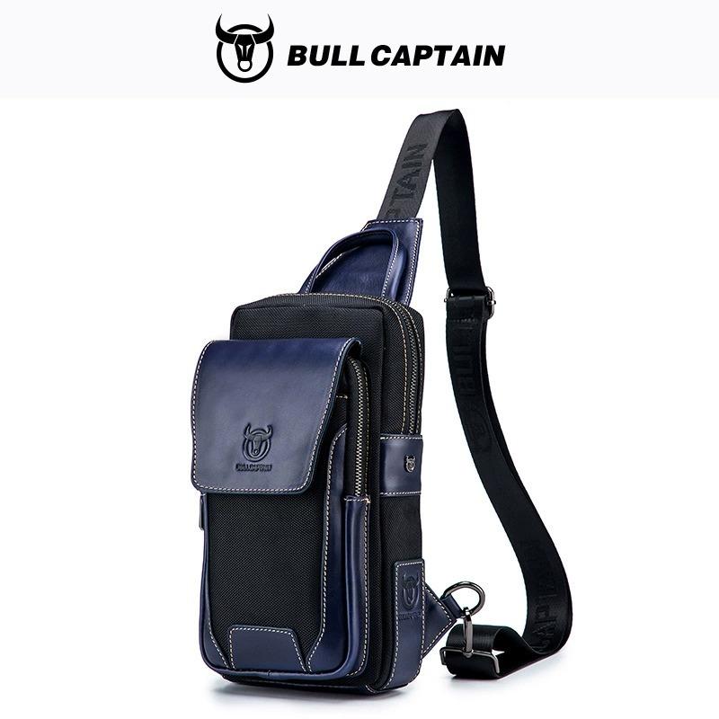 BULLCAPTAIN Herren Erste Schicht Rindsleder Lässige Mode Brustgürteltasche Herrentasche Über Umhängetasche Herren Brusttasche schwarz von Joom DACH