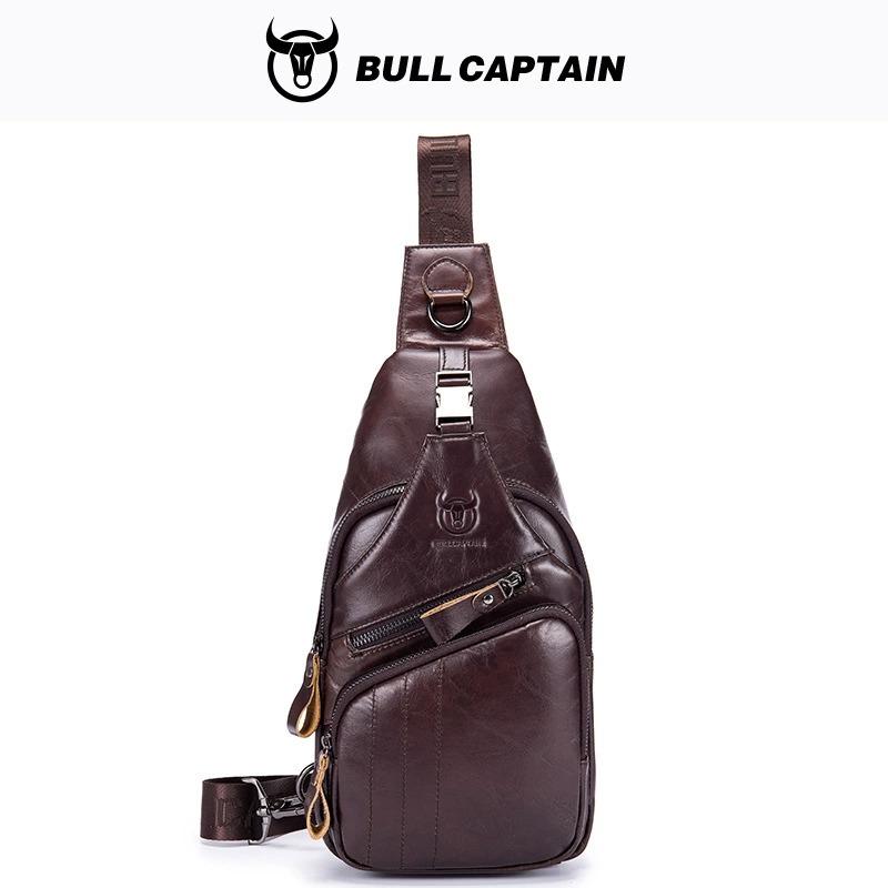 BULLCAPTAIN Herren Messenger Bag aus echtem Leder Lässige Umhängetasche Mode Herren Brusttasche Männliche Schultertasche kaffeebraun von Joom DACH
