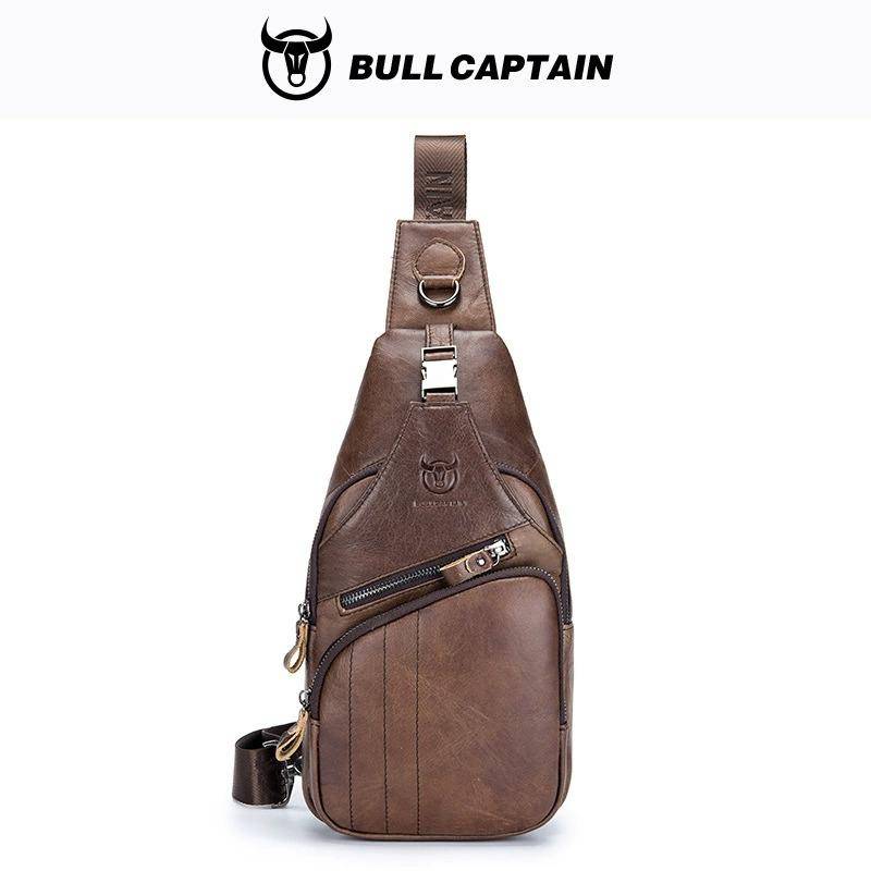 BULLCAPTAIN Herren Messenger Bag aus echtem Leder Lässige Umhängetasche Mode Herren Brusttasche Männliche Schultertasche von Joom DACH