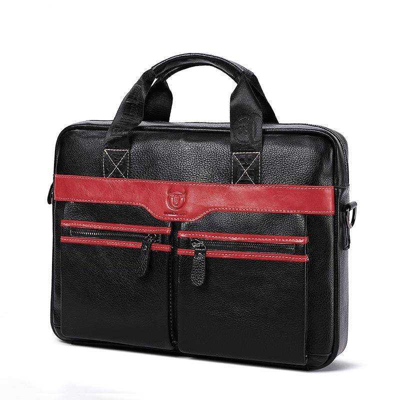 BULLCAPTAIN Herrentasche Echtleder Herren Aktentasche für Laptop Messenger Herren Ledertasche Business Portfolio für Dokument A4 rot von Joom DACH