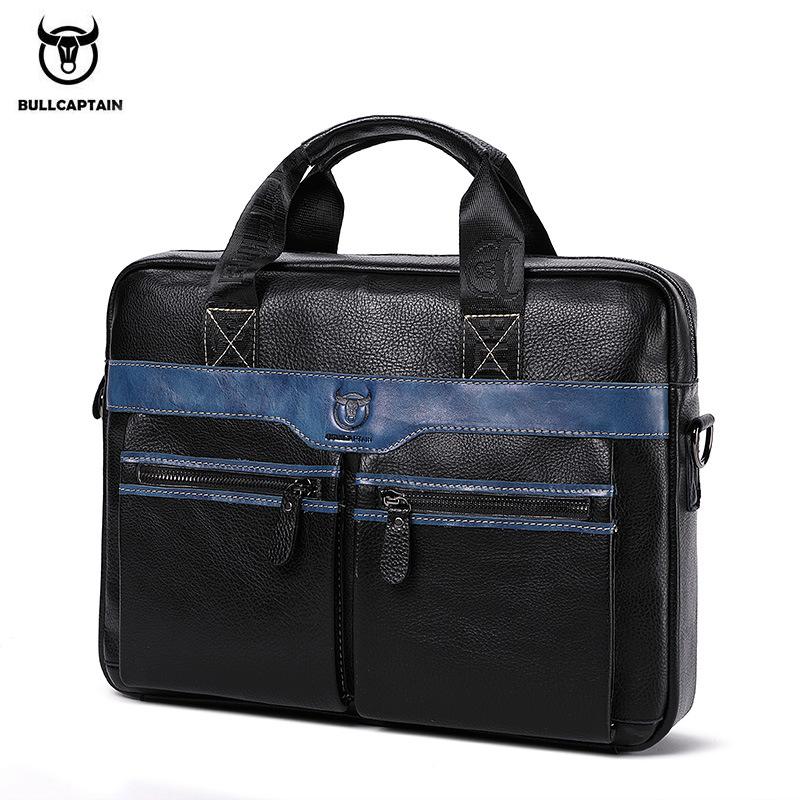 BULLCAPTAIN Herrentasche Echtleder Herren Aktentasche für Laptop Messenger Herren Ledertasche Business Portfolio für Dokument A4 blau von Joom DACH