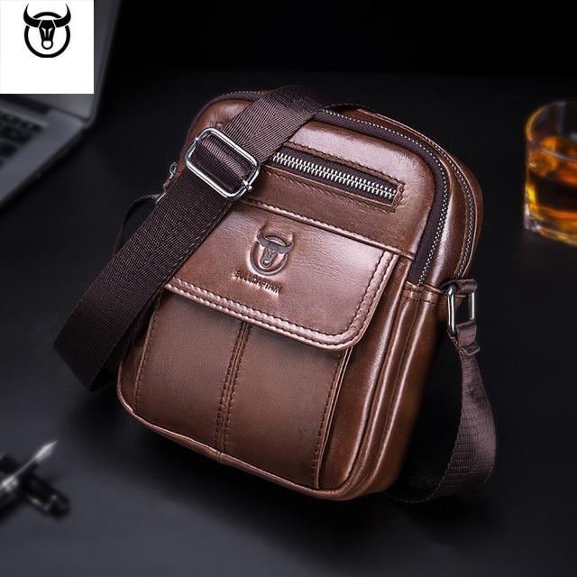 BULLCAPTAIN männer Echte Leder Messenger Schulter Tasche Vintage Kuh Leder Männlichen Casual Multifunktions Kleine Umhängetasche Mode braun von Joom DACH