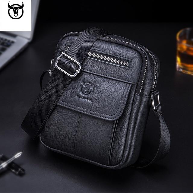 BULLCAPTAIN männer Echte Leder Messenger Schulter Tasche Vintage Kuh Leder Männlichen Casual Multifunktions Kleine Umhängetasche Mode schwarz von Joom DACH
