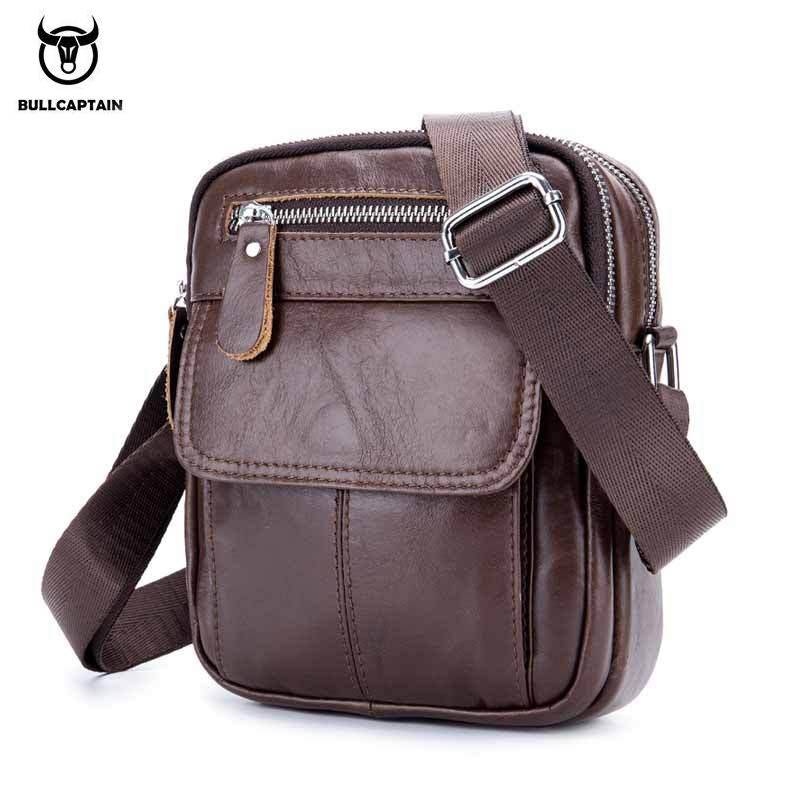 BULLCAPTAION Echtes Leder Umhängetasche Männer Umhängetasche Kleine Homme Satchel Mann Schulter Taschen braun von Joom DACH