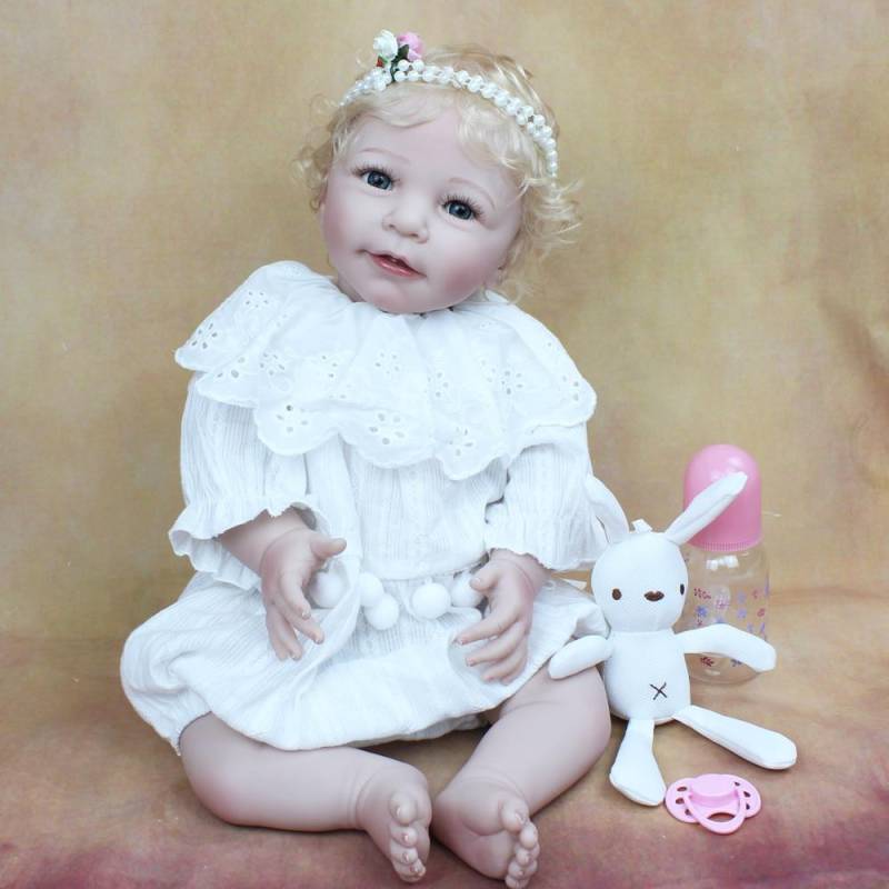 BZDOLL 55 cm weiches Silikon Reborn Lisa Baby Mädchen Puppe Spielzeug lebensechter Stoffkörper realistische verwurzelte blonde Haare Prinzessin Kleinkind Bebe 55cm Doll von Joom DACH