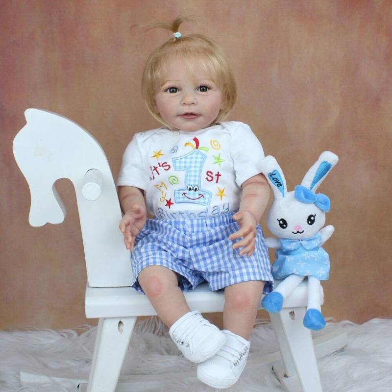 BZDOLL 55CM 3D Farbe Haut Silikon Reborn Baby Puppe Haben Blutgefäße Lebensechte 22 Zoll Blonde Lisa Prinzessin Kleinkind mädchen Geburtstag Spielzeug 55cm 3D-paint Skin Doll von Joom DACH