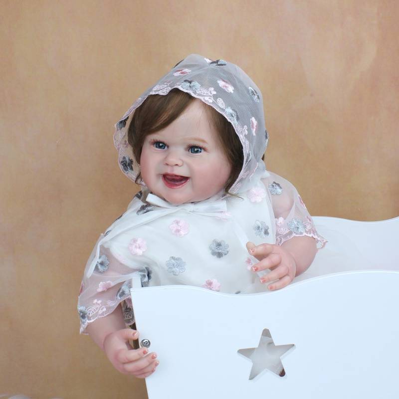 BZDOLL 55CM 3D-Paint Haut Sichtbare Venen Silikon Reborn Baby Puppe Spielzeug Lebensechte Stoff Körper Lächelnde Prinzessin Kleinkind Bebe mädchen Geschenk 55cm 3D-paint Skin Doll von Joom DACH