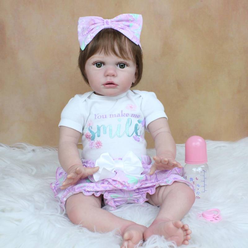 BZDOLL 60 CM 3D-Farbe Haut Weiche Silikon Reborn Kleinkind Baby Puppe Für Mädchen Stoff Körper Realistisch Wie Echte Prinzessin Alive Dress Up Bebe 60cm 3D-paint Skin Doll von Joom DACH