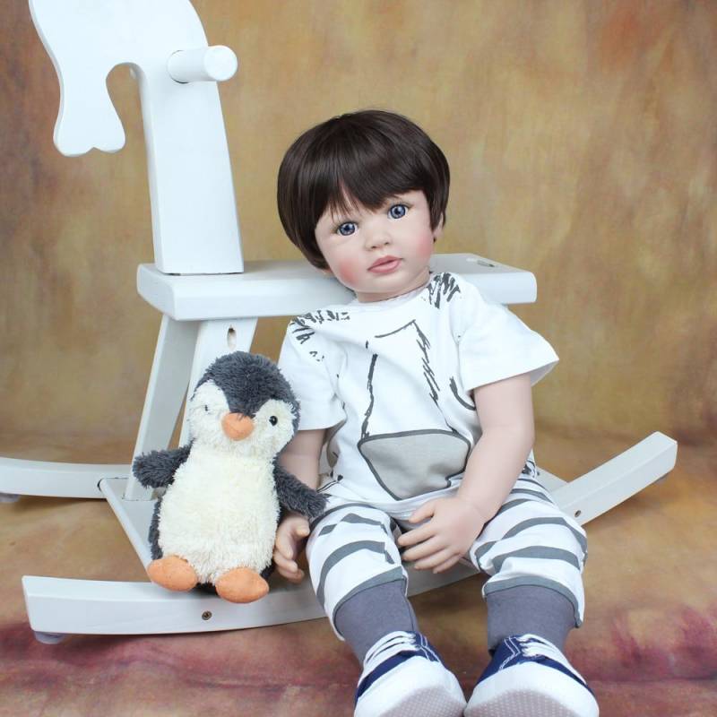 BZDOLL 60 CM Weiche Silikon Bebe Reborn Baby Puppe Spielzeug Für Mädchen Vinyl Kleinkind Junge Tuch Körper Lebendig Dress Up Boneca Geburtstag Geschenk Brown eyes, 60cm doll braun von Joom DACH